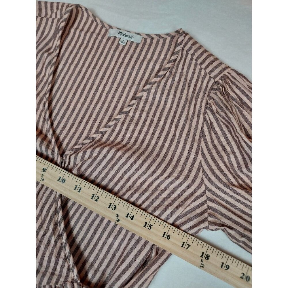 Madewell Puff-Sleeve Peplum Wrap Top in Stripe Sz S - Picture 11 of 11